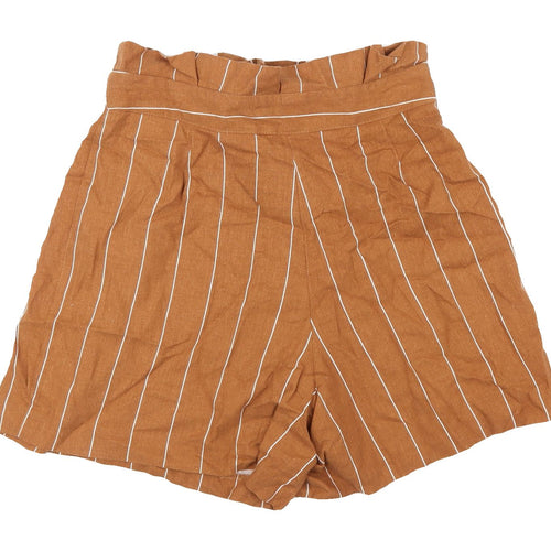 Miss Selfridge Women's Brown Striped Paperbag Shorts