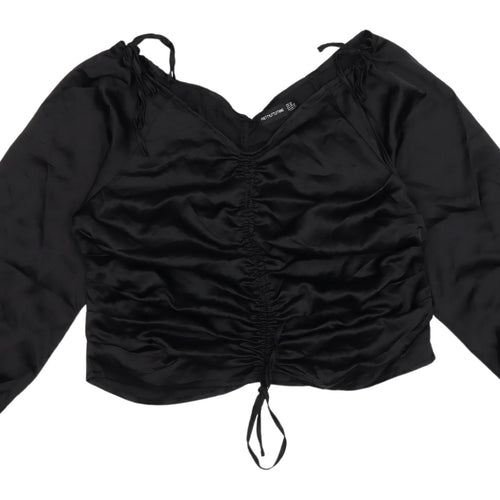 PrettyLittleThing Black Blouse V-Neck Size 14 Women