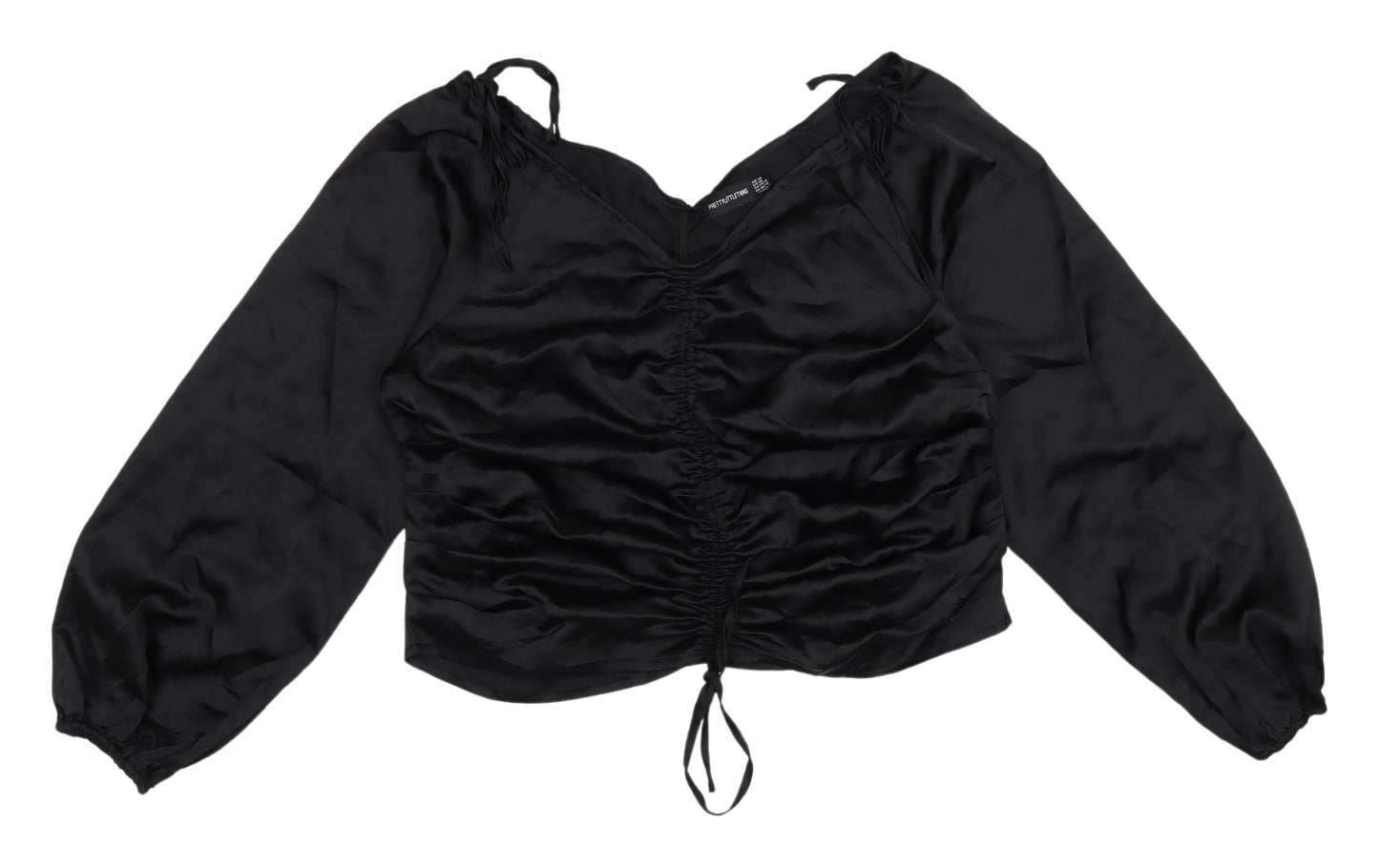 PrettyLittleThing Black Blouse V-Neck Size 14 Women