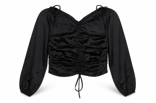 Front view of PRETTYLITTLETHING Black Blouse V-Neck, size 14, Women
