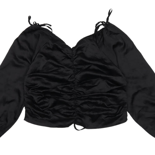 PrettyLittleThing Black Blouse V-Neck Size 14 Women