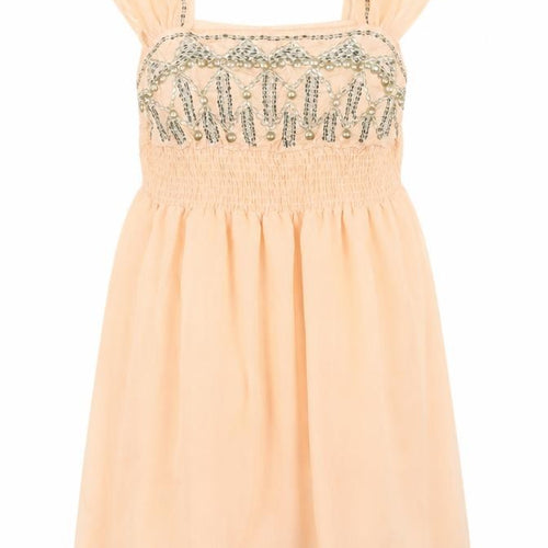 Dorothy Perkins Beige Smocked Beaded A-Line Dress 16