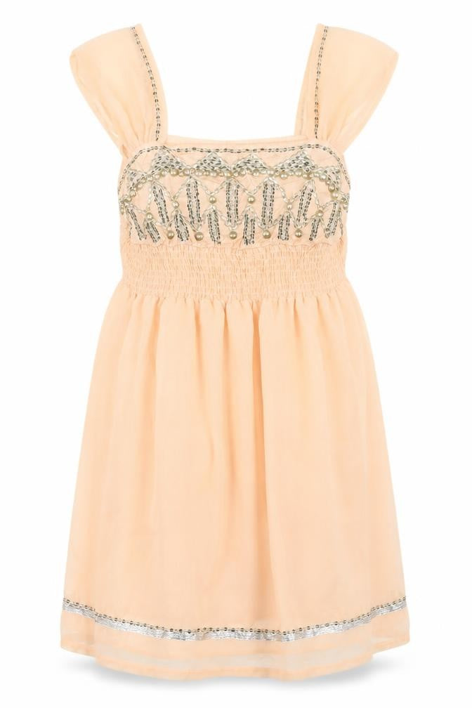 Dorothy Perkins Beige Smocked Beaded A-Line Dress 16