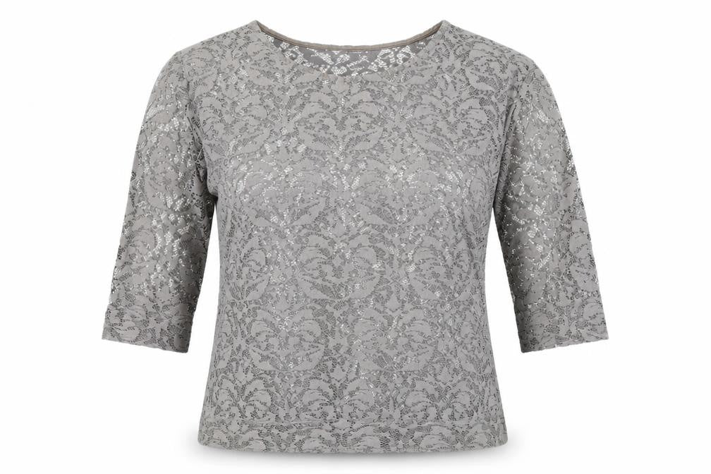 Front view of Next Women's Grey Lace Blouse, size 10, - Casual Elegance
