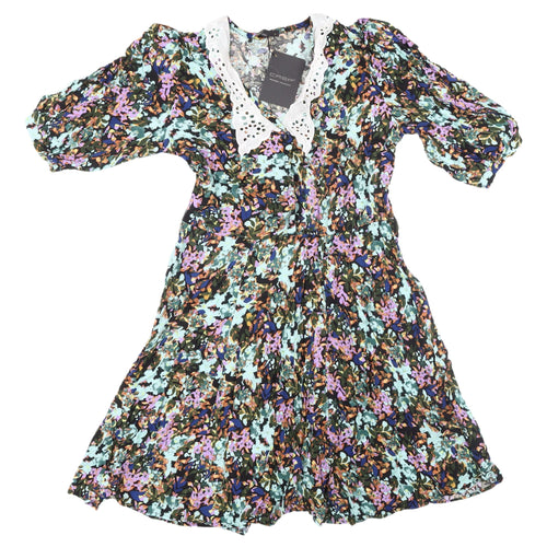 CREP Women's Floral Puff Sleeve Fit & Flare Dress L