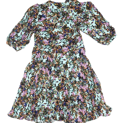CREP Women's Floral Puff Sleeve Fit & Flare Dress L