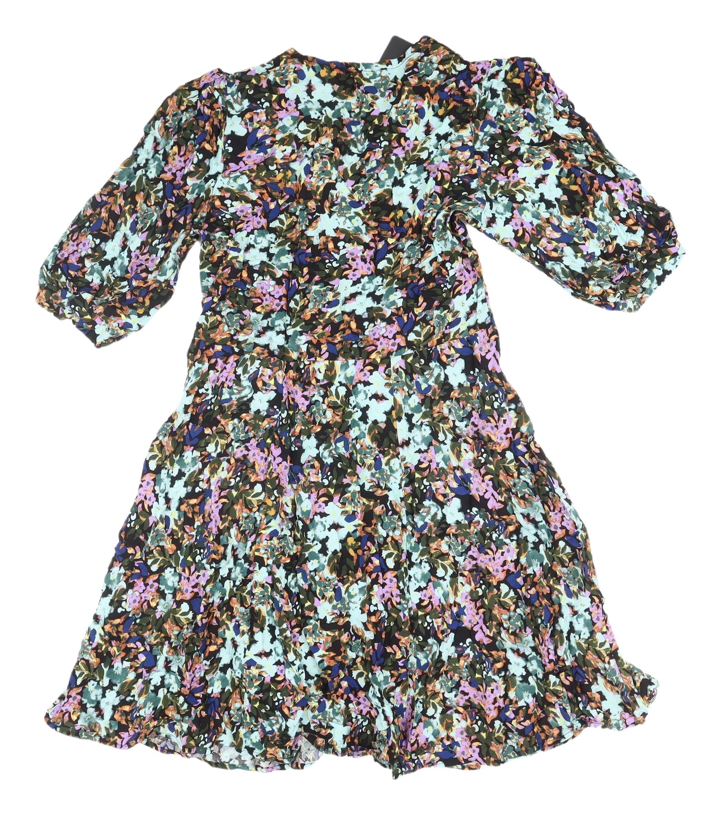 CREP Women's Floral Puff Sleeve Fit & Flare Dress L
