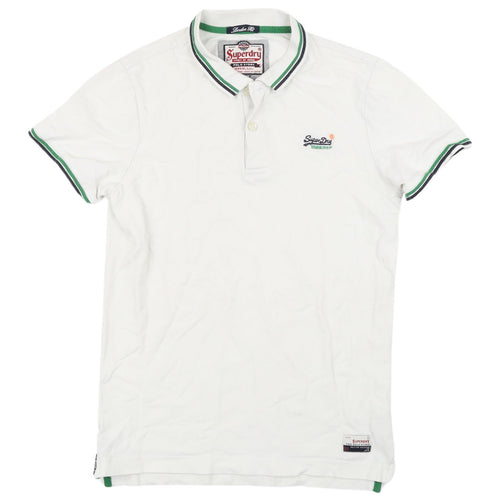 Superdry Men's White Polo Medium Solid Logo Button