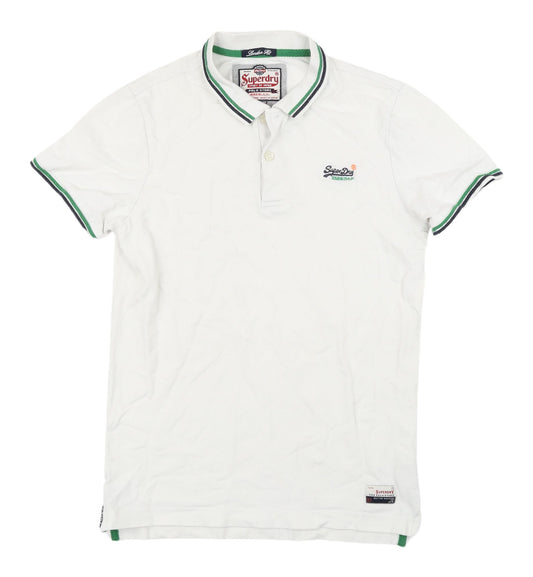 Superdry Men's White Polo Medium Solid Logo Button