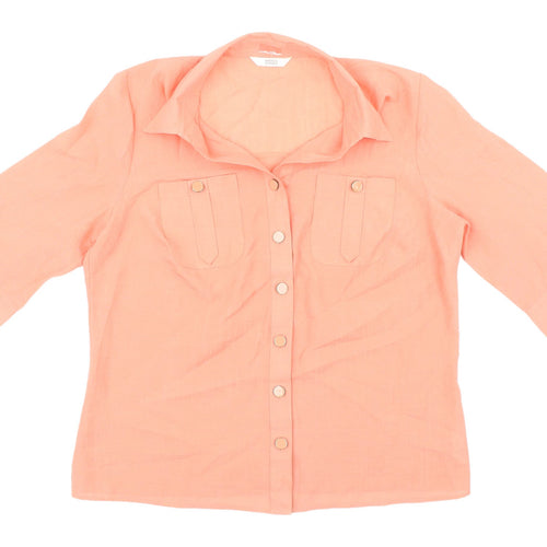 Marks & Spencer Women's Orange Button-Up Shirt, Size 14