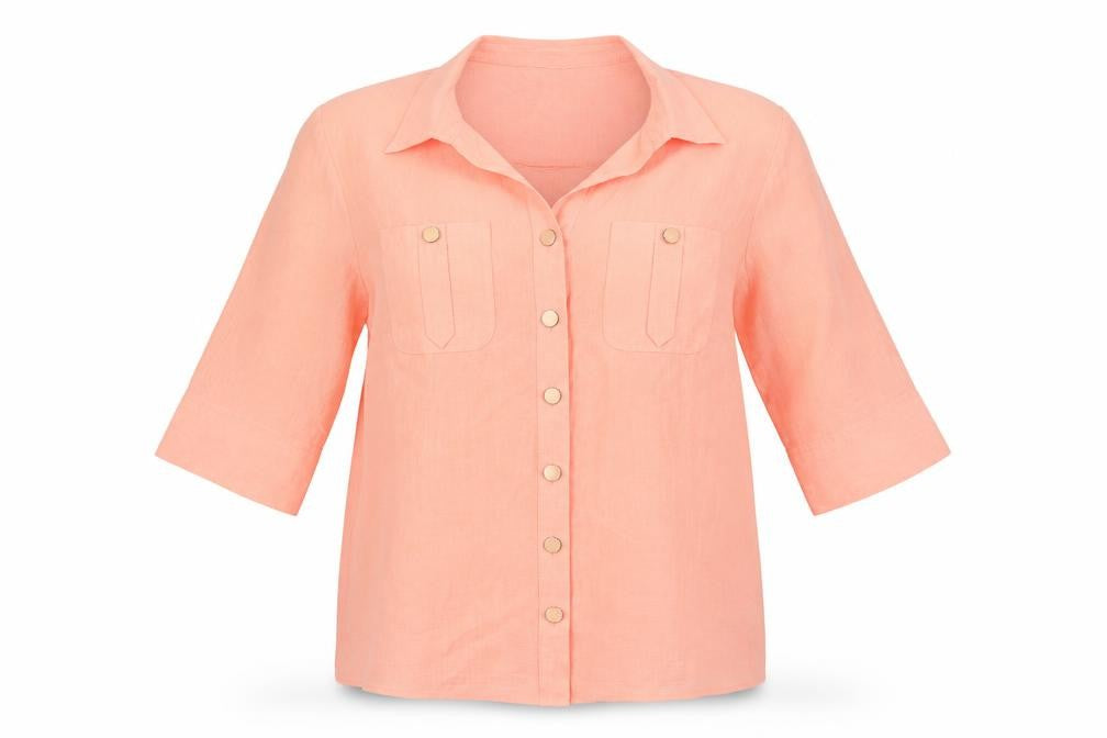 Front view of Marks & Spencer Women's Orange Button-Up Shirt, size 14