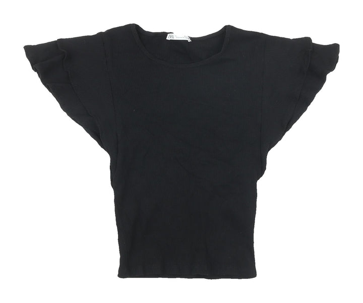 Zara Women's Black Flutter Sleeve Knit T-Shirt Size S