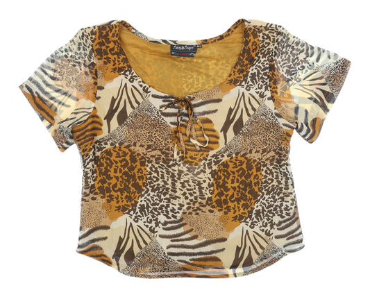 Dress Dance Women's Brown Cropped Animal Print T-Shirt M