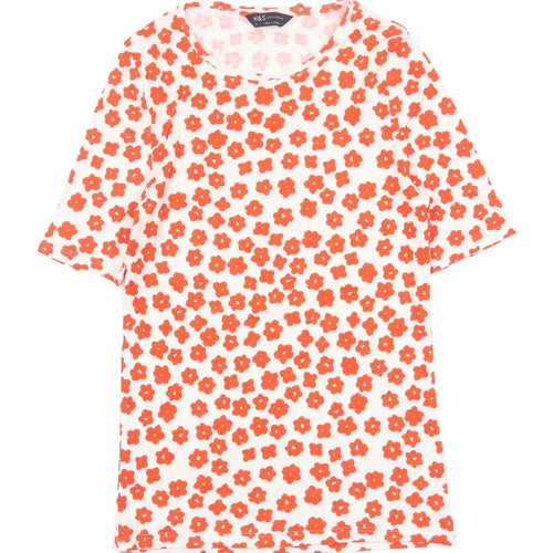 Marks and Spencer Women's Red Floral T-Shirt Size 10