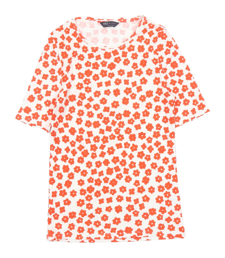 Marks and Spencer Women's Red Floral T-Shirt Size 10
