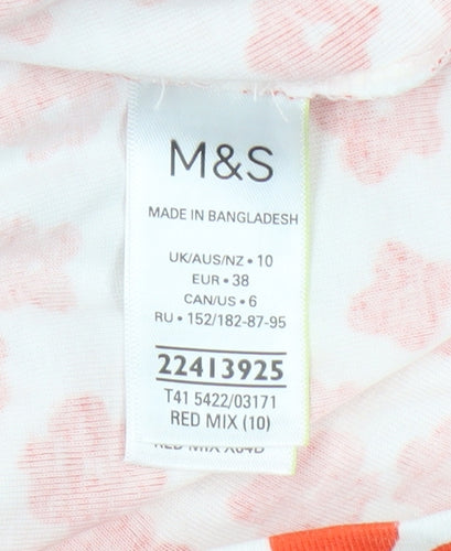 Marks and Spencer Women's Red Floral T-Shirt Size 10