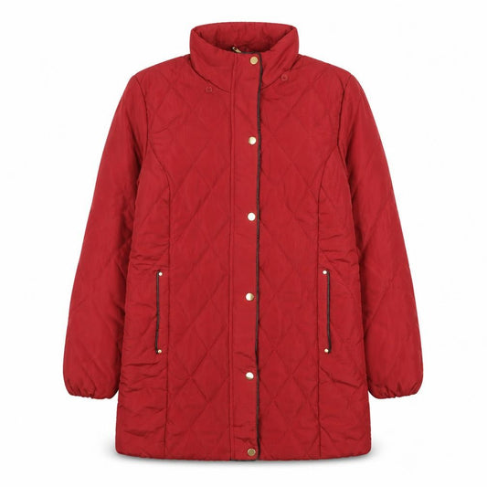 Front view of Women's Red Quilted Coat, size 14, Isle Collection