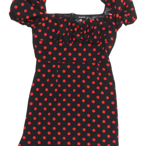 Naanaa Women's Black Polka Dot Puff Sleeve Dress, Size 12