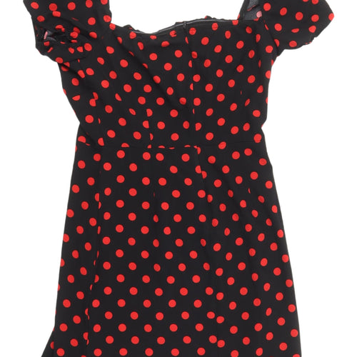 Naanaa Women's Black Polka Dot Puff Sleeve Dress, Size 12
