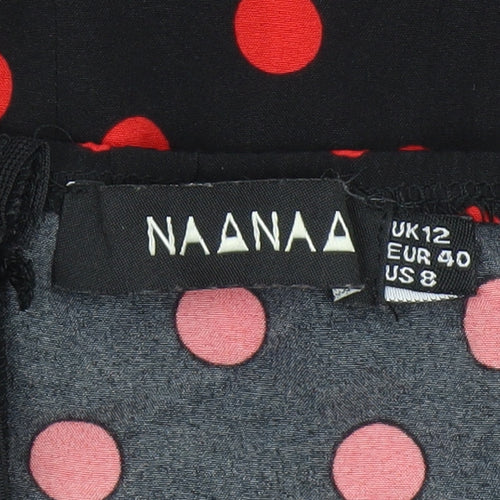 Naanaa Women's Black Polka Dot Puff Sleeve Dress, Size 12
