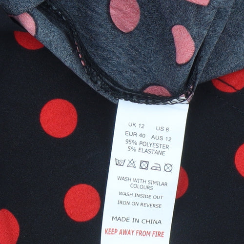Naanaa Women's Black Polka Dot Puff Sleeve Dress, Size 12