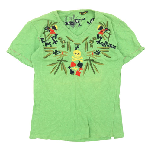 De Puta Madre Green Embroidered Jersey T-Shirt - Small