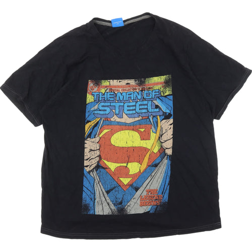 Superman Black T-Shirt - XL, Short Sleeve, Comic Print