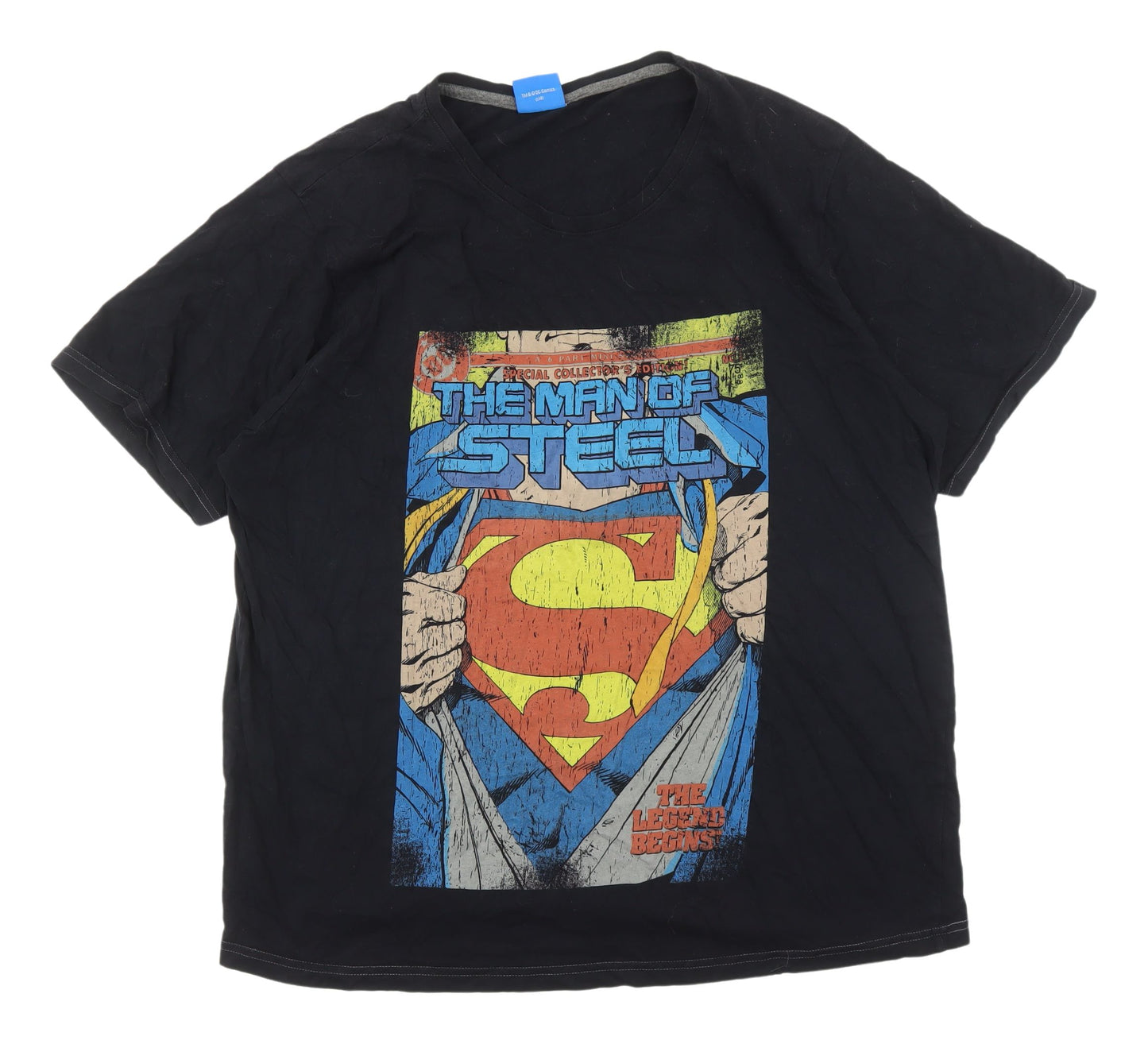 Superman Black T-Shirt - XL, Short Sleeve, Comic Print