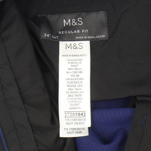 Marks & Spencer Men's Blue Striped Dress Pants 34