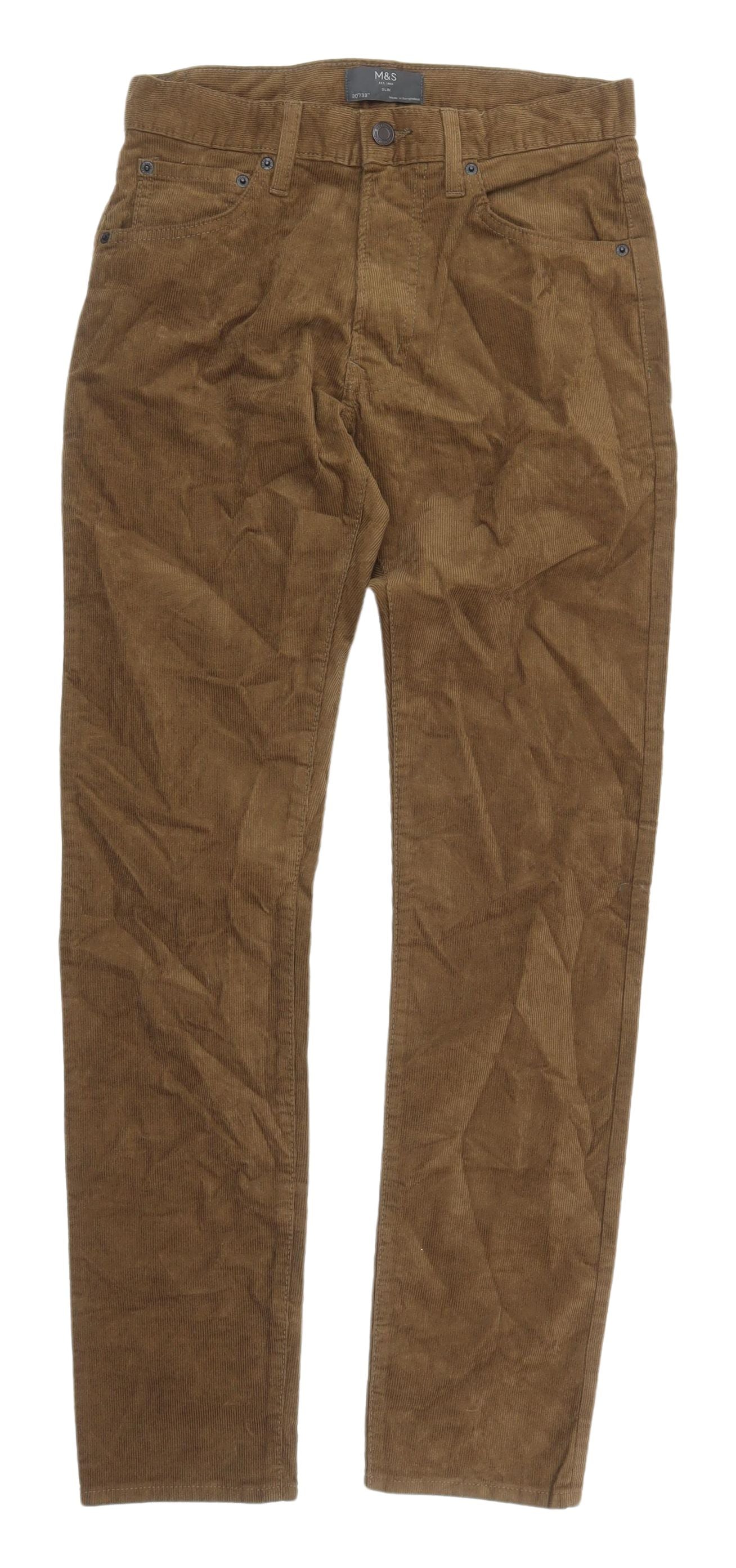 Marks and Spencer Men's Brown Slim Corduroy Trousers