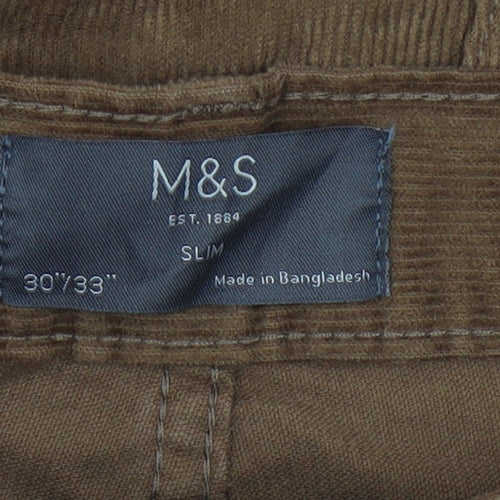 Marks and Spencer Men's Brown Slim Corduroy Trousers