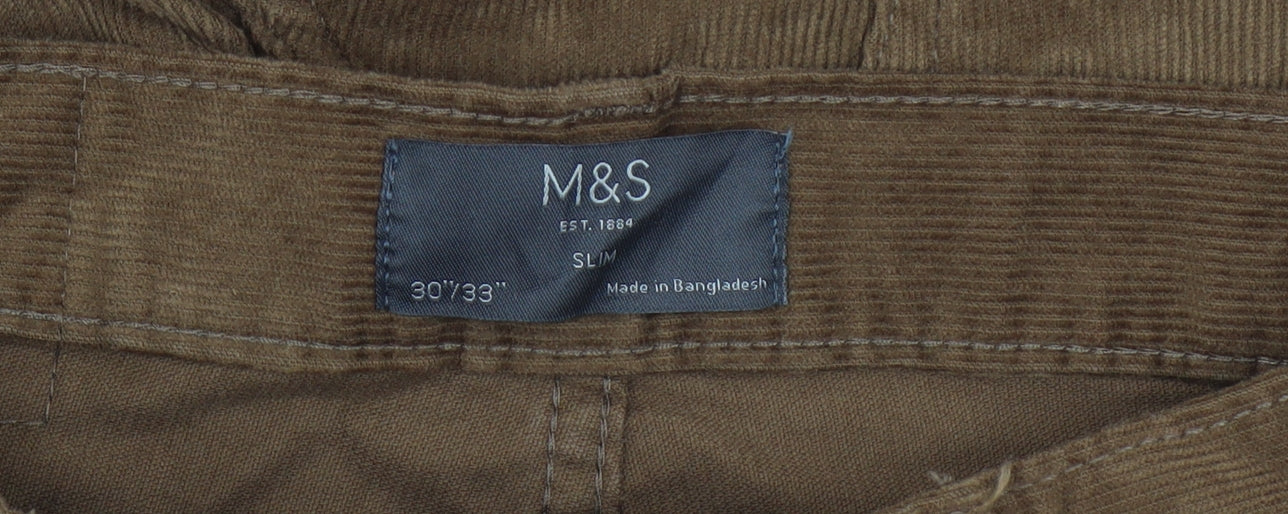 Marks and Spencer Men's Brown Slim Corduroy Trousers