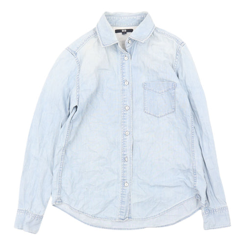 Unisex Denim Blue Button-Up Long Sleeve Shirt by Uniqlo