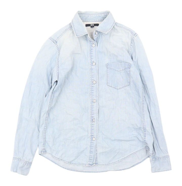 Unisex Denim Blue Button-Up Long Sleeve Shirt by Uniqlo