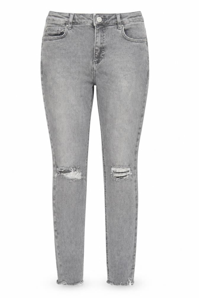 New Look Women's Grey Skinny Jeans, Size 8, Distressed, Mid Rise