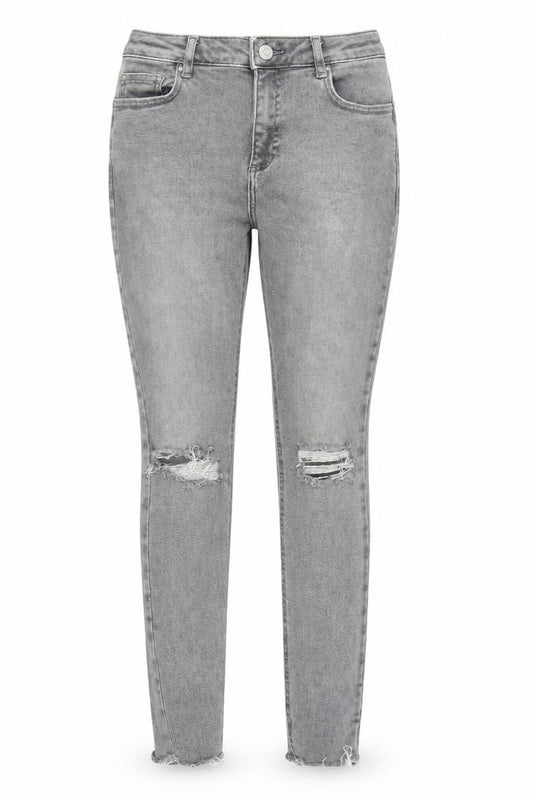 Front view of New Look Women's Grey Skinny Jeans, size 8, Distressed, Mid Rise