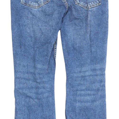 Women's High Waist Blue Straight Distressed Jeans, Size 8