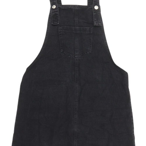 Boohoo Women's Black Pinafore Denim Dress M