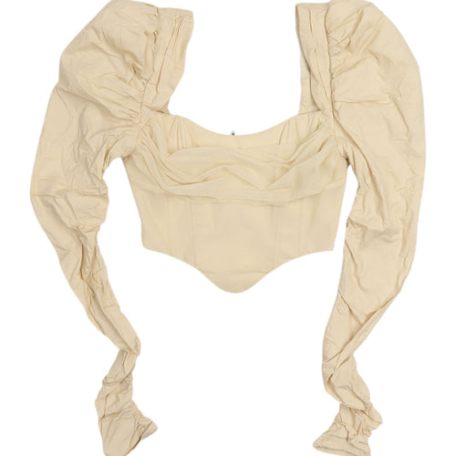 Oh Polly Women's Beige Cropped Top, Size 6, Puff Sleeve