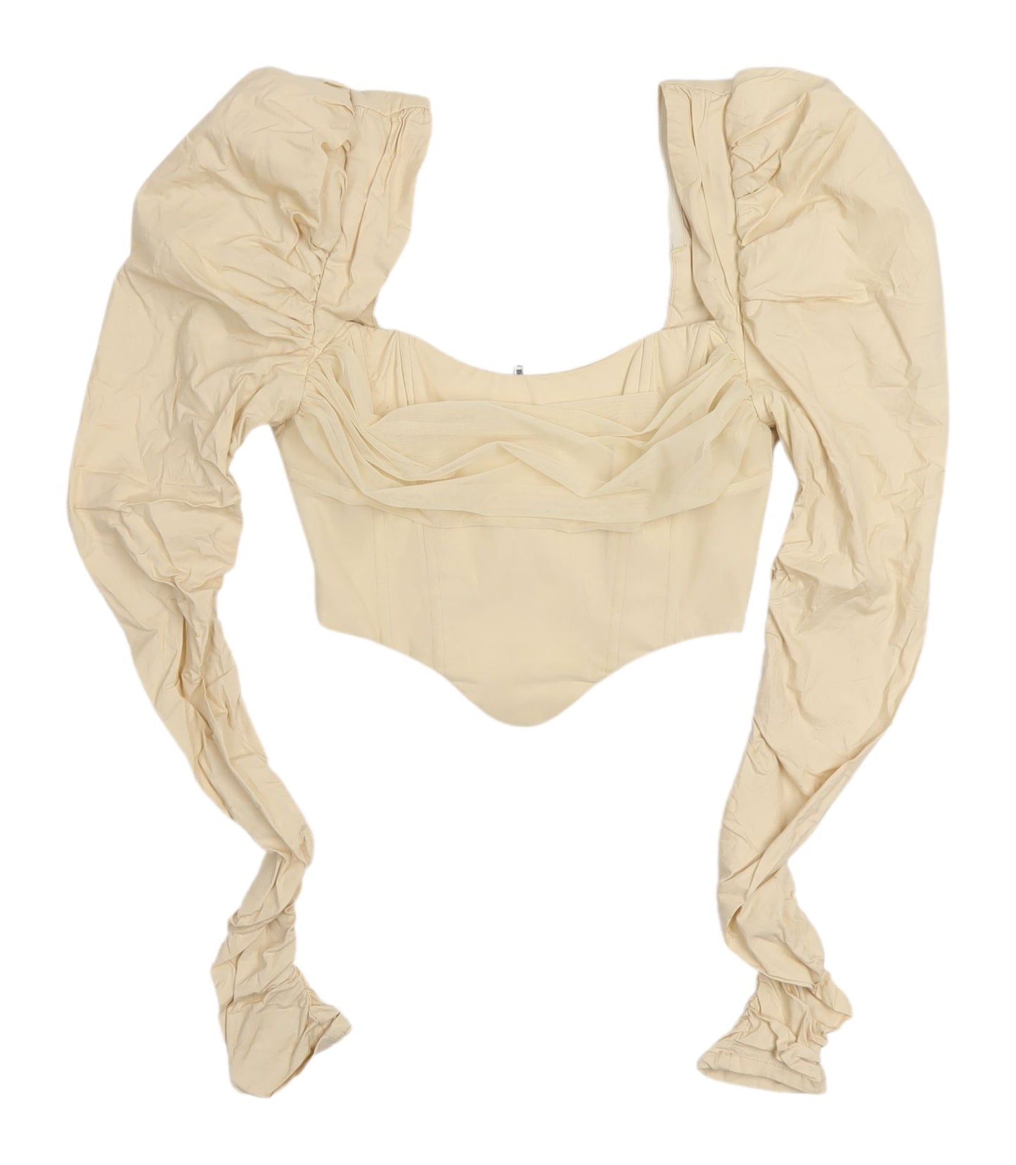 Oh Polly Women's Beige Cropped Top, Size 6, Puff Sleeve