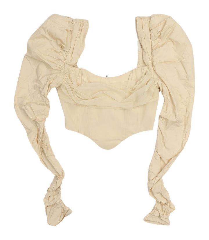 Oh Polly Women's Beige Cropped Top, Size 6, Puff Sleeve