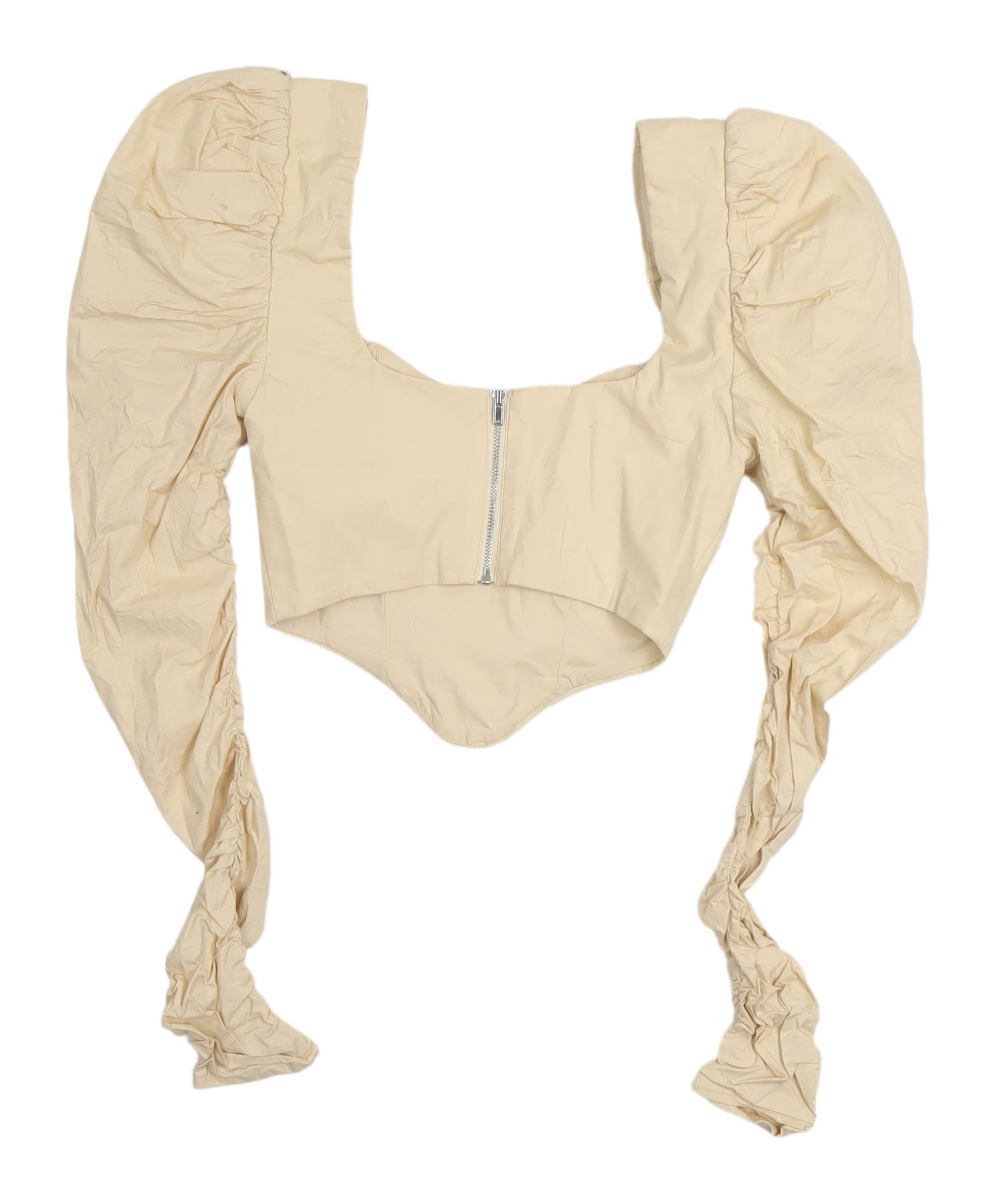 Oh Polly Women's Beige Cropped Top, Size 6, Puff Sleeve