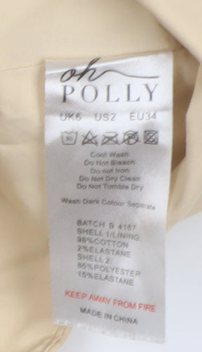 Oh Polly Women's Beige Cropped Top, Size 6, Puff Sleeve