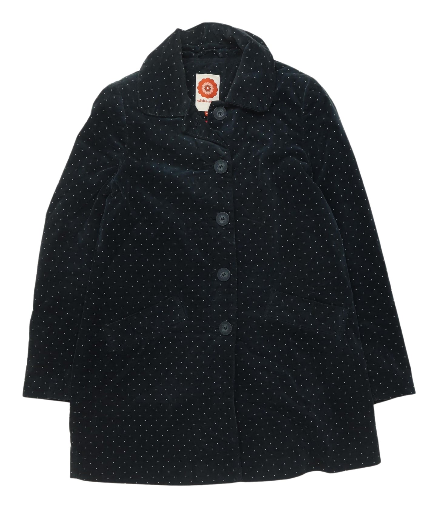 White Stuff Women's Black Polka Dot Velvet Coat Size 10