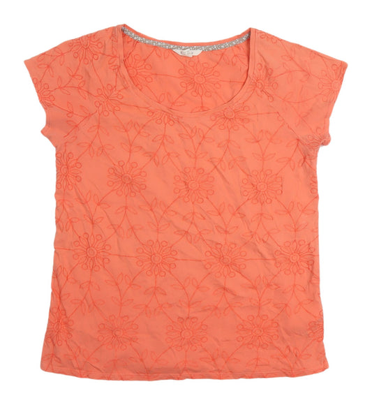 White Stuff Women's Orange Floral T-Shirt UK 12