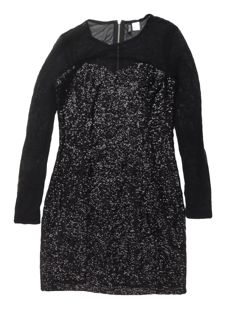 H&M Women's Black Sequin Bodycon Dress Size 8