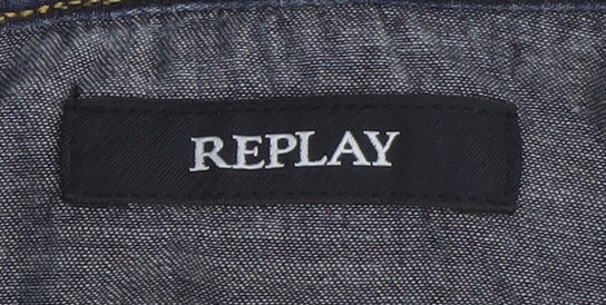 Replay Unisex Blue Denim Button-Up Shirt M Classic