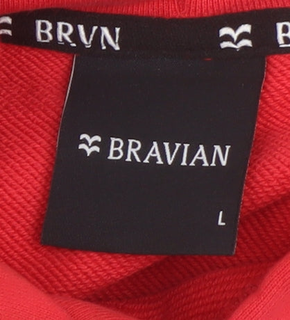 Bravian Men's Red Graphic Pullover Hoodie - Size L