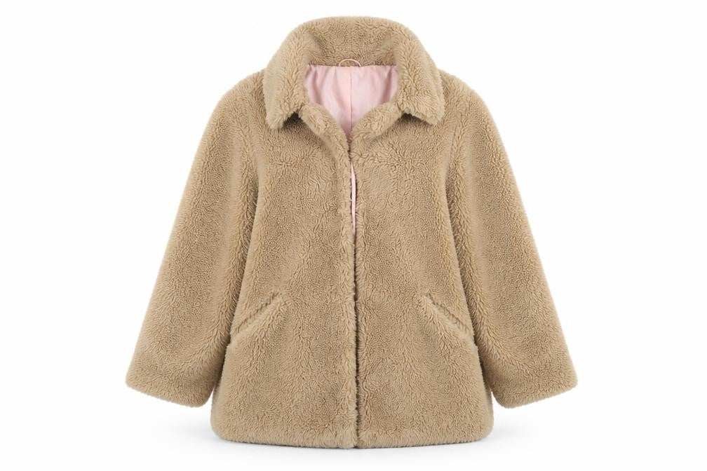 Front view of Topshop Women's Beige Puffer Coat, Regular, size 14