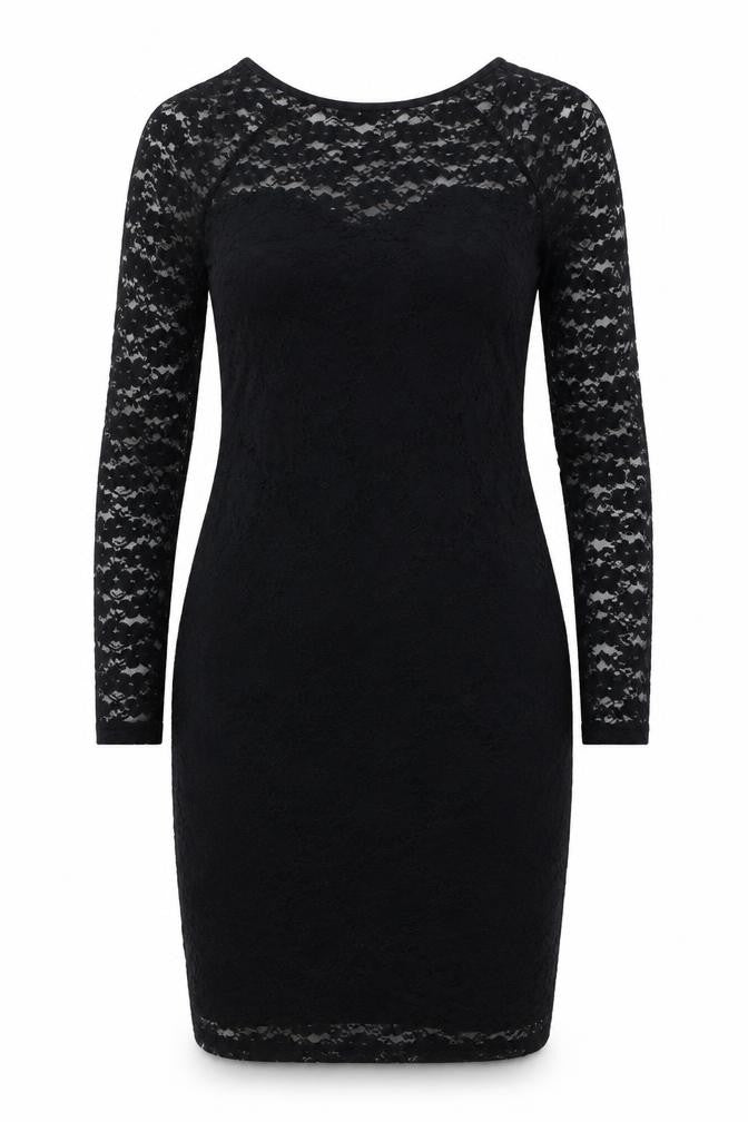 Front view of H&M Women's Black M Bodycon Lace Dress